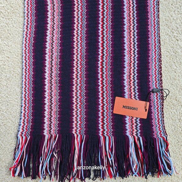 NWT Missoni Zig Zag Scarf Purple Red Blue - Picture 2 of 11
